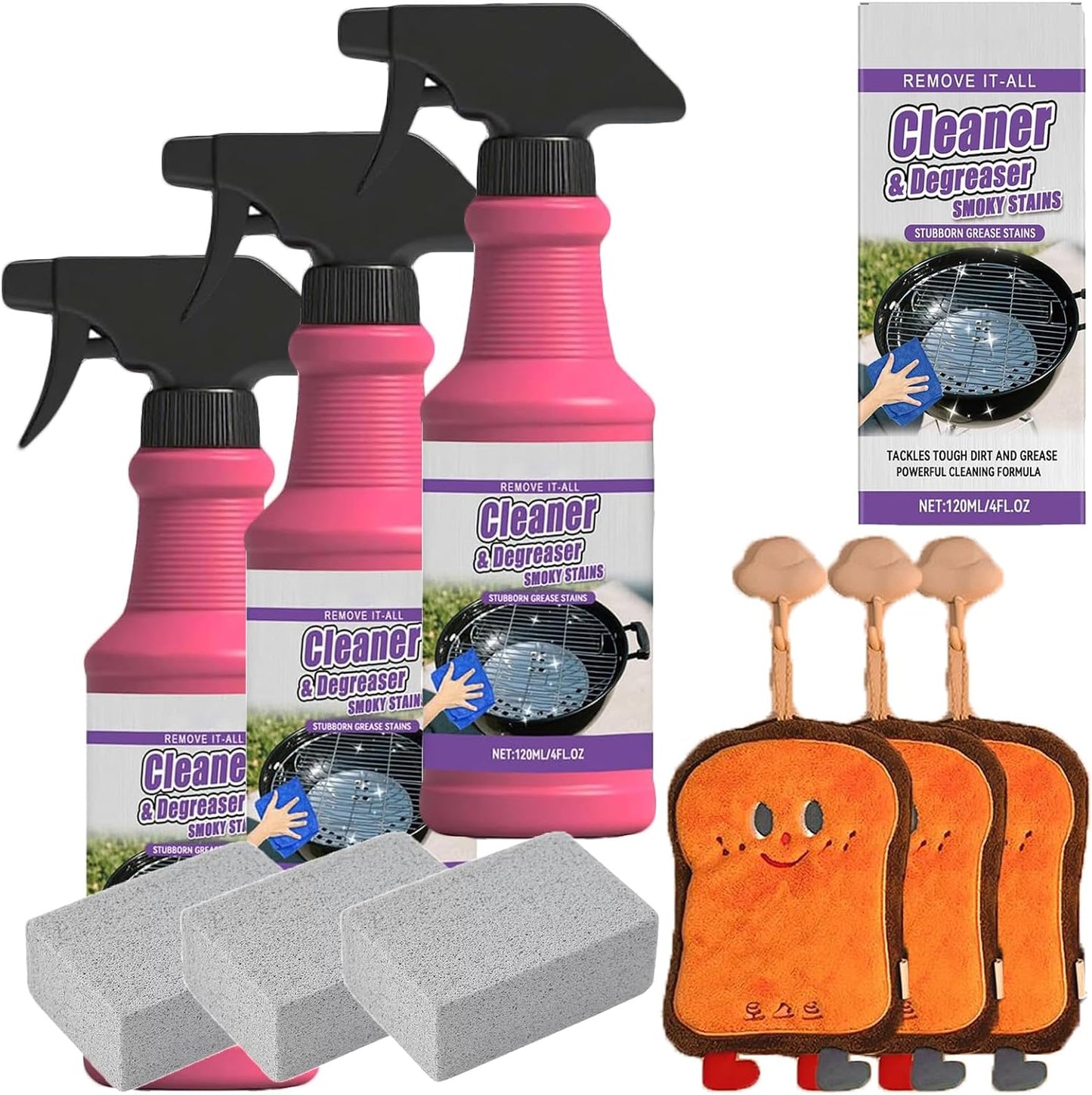 Fast-Acting Heavy-Duty Grill Degreaser Spray, BBQ Cleaner for Gas, Charcoal & Smoker Grates, Leak-Proof 4 Fl Oz Travel Size (3pc)