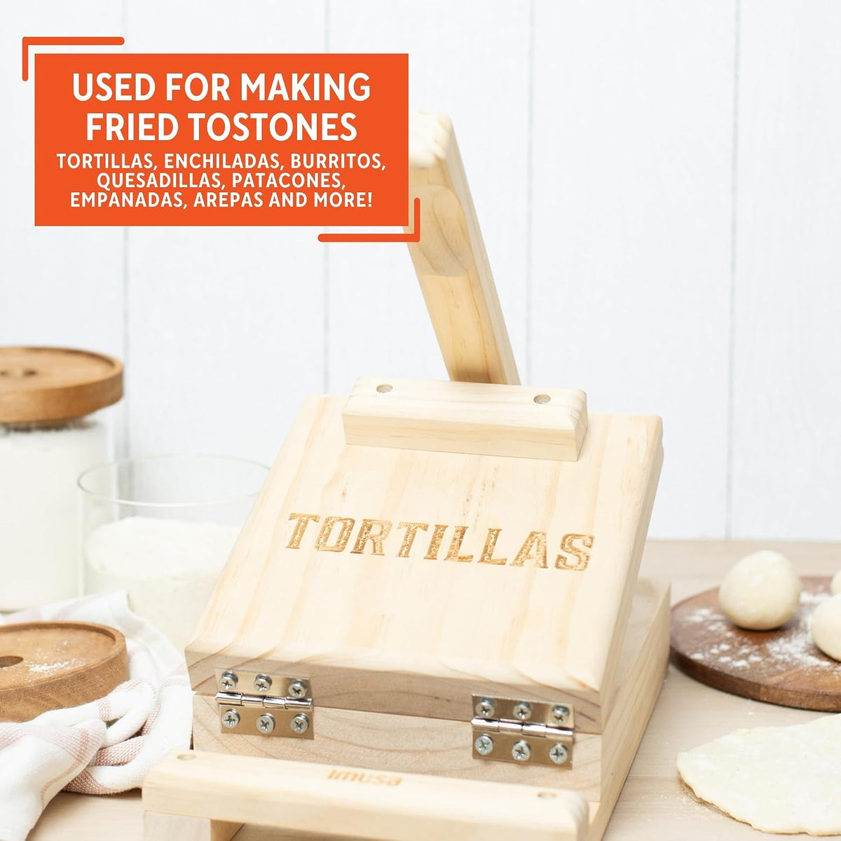 IMUSA 7.5 Inch Wood Tortilla Press