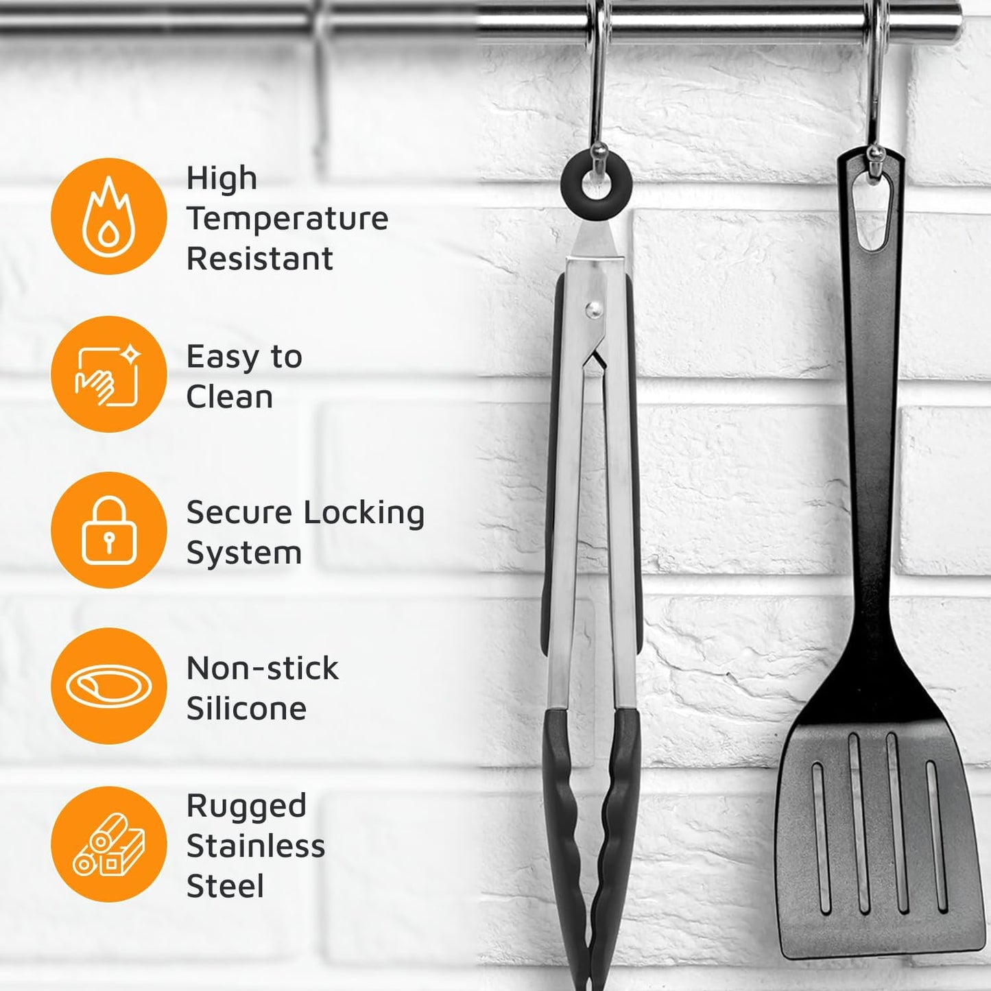 Popco 3 Piece Kitchen Tongs Set 7, 9, 12 Inch - Stainless Steel Nonstick Tongs with Silicone Tips - Heat Resistant and Dishwasher Safe for Cooking, Grilling, Salad, and Everyday Serving