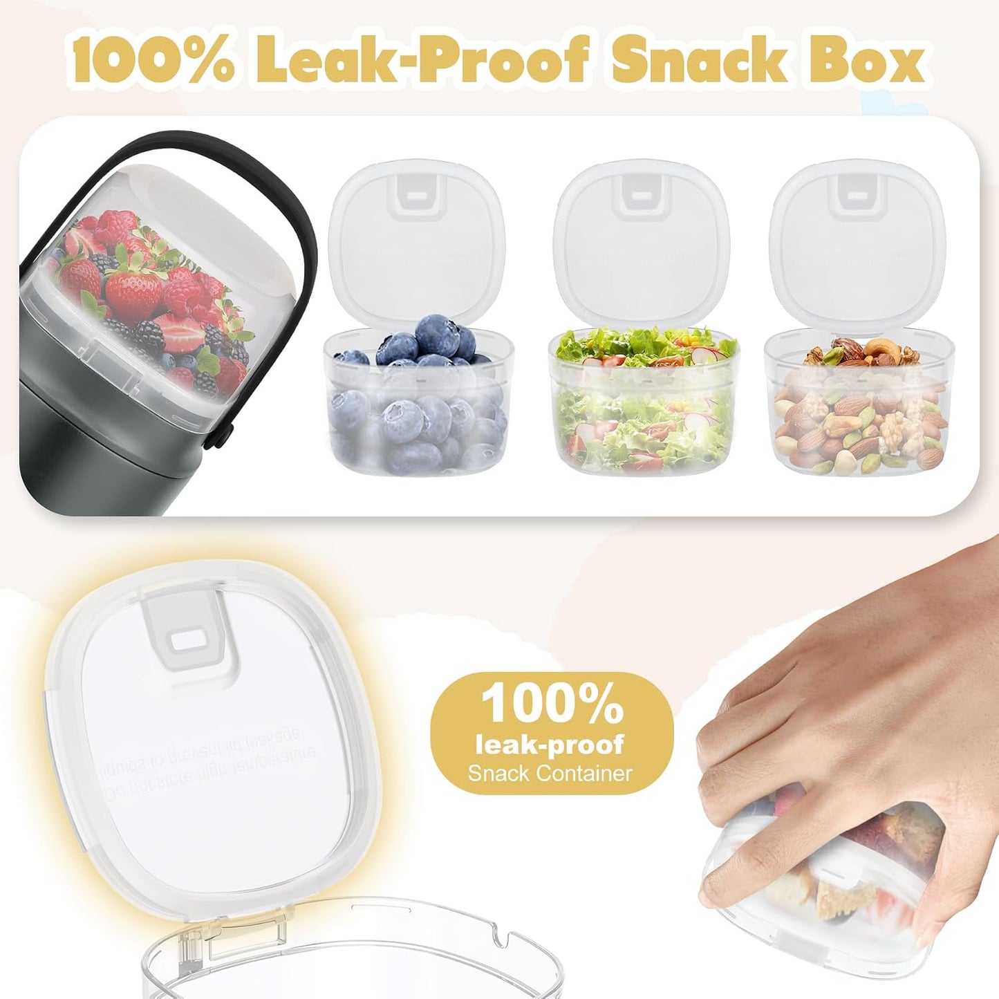 2 - in - 1 Soup Thermo for Hot Food 14oz with Snack Box Container Leak Proof Insulated Lunch Container Kids and Adults Stainless Steel Double Wall Vacuum Wide-mouth Thermal with Spoon and Handle