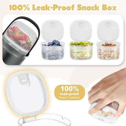 2 - in - 1 Soup Thermo for Hot Food 14oz with Snack Box Container Leak Proof Insulated Lunch Container Kids and Adults Stainless Steel Double Wall Vacuum Wide-mouth Thermal with Spoon and Handle