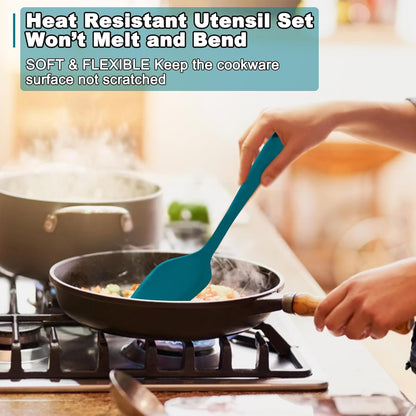 E-far 10 Pieces Silicone Cooking Utensils Set, Heat Resistant Kitchen Utensil Set for Nonstick Cookware, Kitchen Cooking Tools with Spatula, Spoon, Slotted Turner, Non-Toxic & Dishwasher Safe (Khaki)