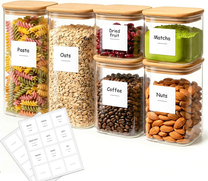 2-Pack 1 Gallon Square Glass Flour and Sugar Containers with Lids, Large Airtight Pantry Jars for Baking - Glass Canisters with Scoops & Labels for Bulk Food