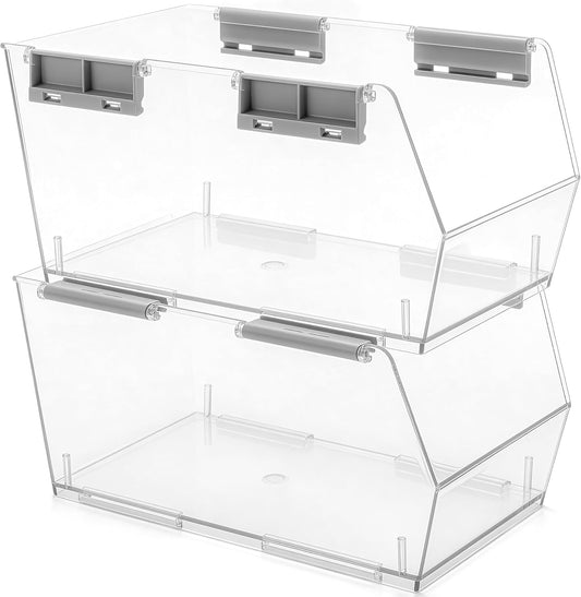 HOMESTEAD Set of 4 Stackable Storage Bins, 2 Large + 2 Small Clear Plastic Organizer Bins, Open Front Design for Kitchen Pantry, Fridge, Cabinet, Bathroom Organization and Snack Storage