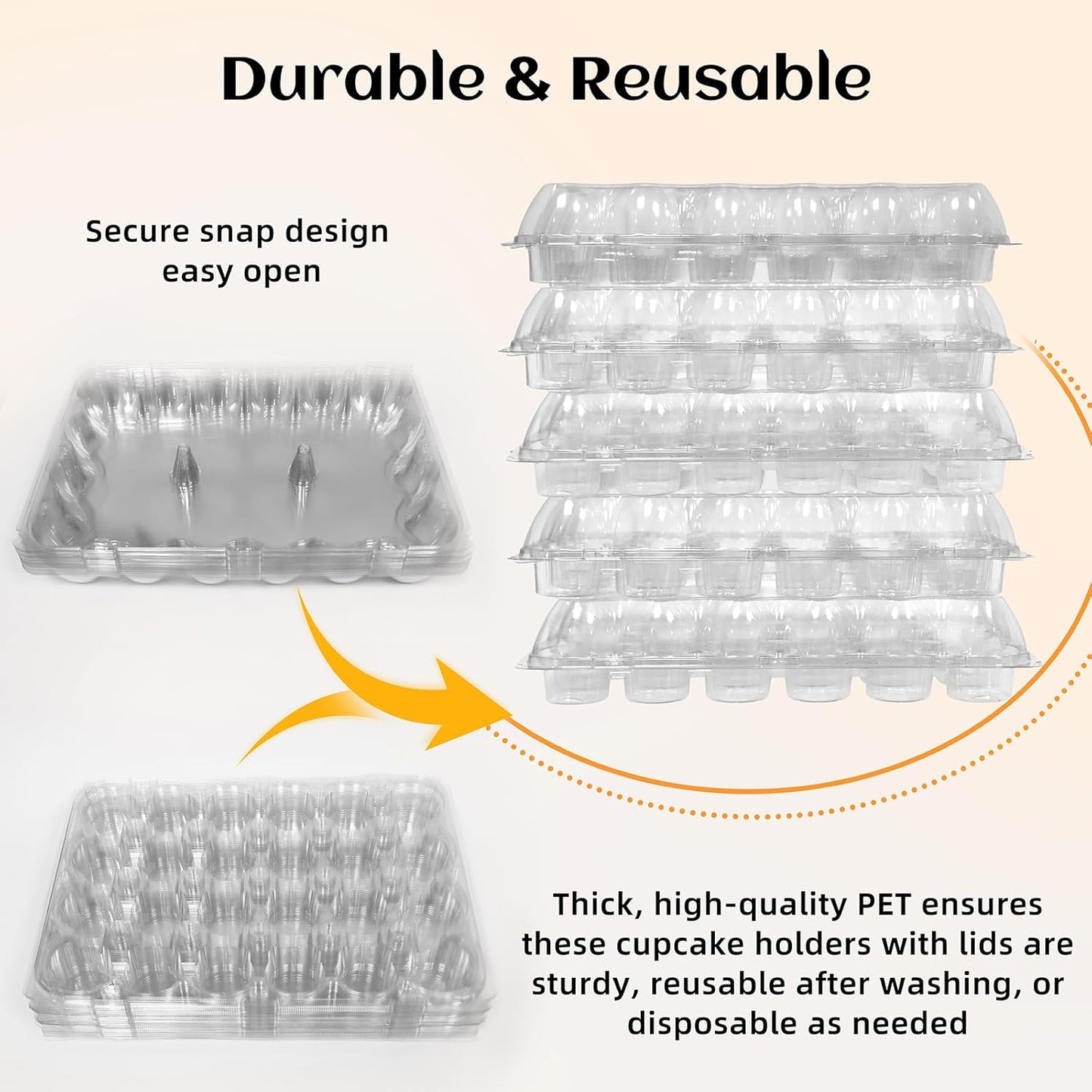 WIKDAY 24 Count x 10 Sets Plastic Cupcake Containers, Durable and BPA-Free Cupcake Holder with Lid for Easy Transport Storage, Stackable Clear Cupcake Carriers, Reusable Dessert Boxes