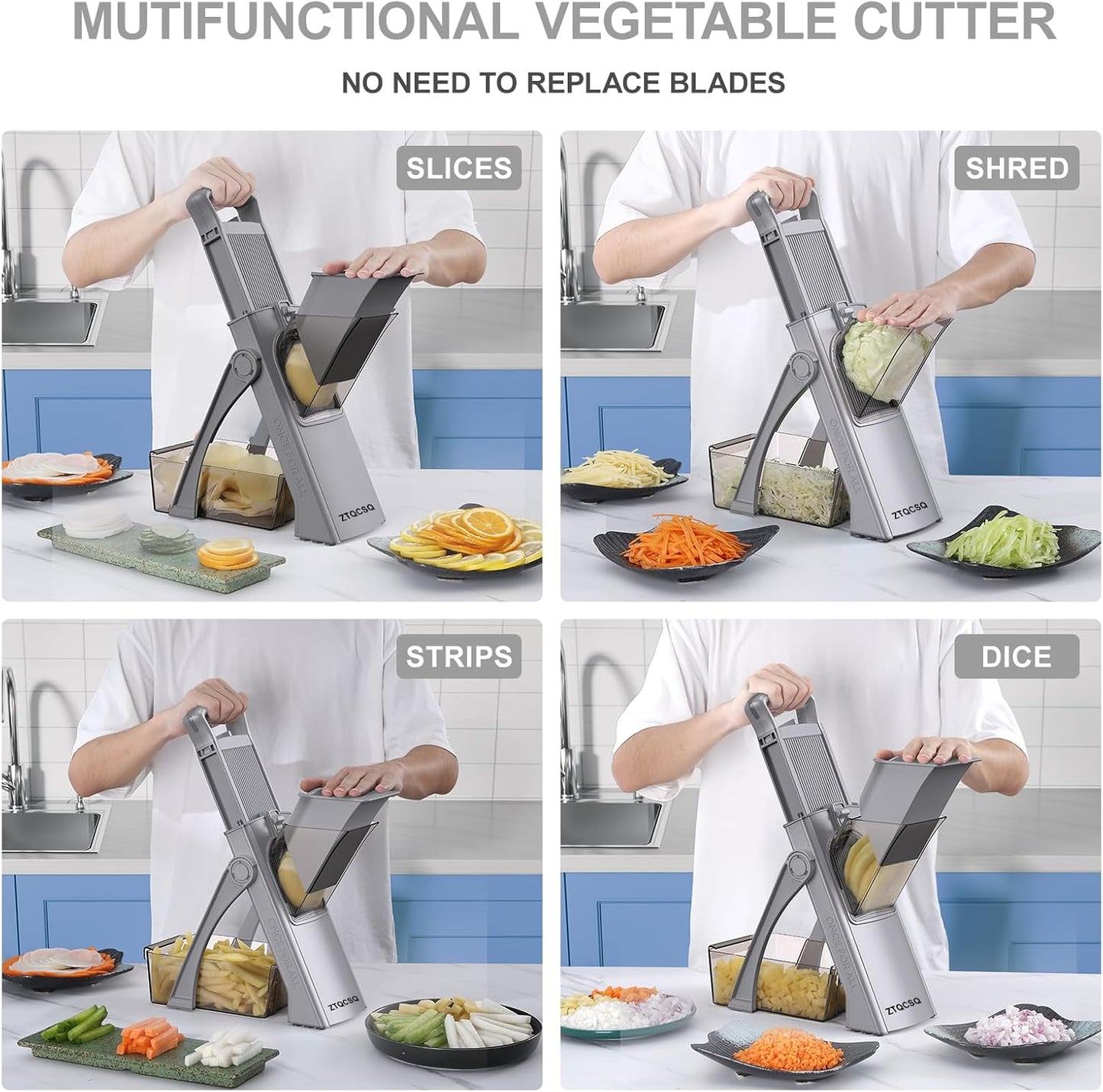 [All in 1] Upgraded Version Safe Mandoline Slicer for Kitchen, Adjustable Thickness. Veggie Slicer, Rapid Prep Mandoline, Detachable Blade, Cleaning Brush/Paring Knife (Black Knight)