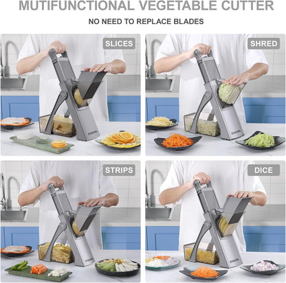 [All in 1] Upgraded Version Safe Mandoline Slicer for Kitchen, Adjustable Thickness. Veggie Slicer, Rapid Prep Mandoline, Detachable Blade, Cleaning Brush/Paring Knife (Black Knight)