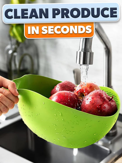 Rice Strainer with Handle - Lightweight Rice Washer Strainer Bowl with Smart Design for Easy Water Draining, Easy to Use & Clean ABS Plastic Colander with Handle for Cereals, Pasta, Vegetables, Fruits