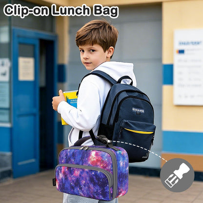 FlowFly Kids Lunch box Insulated Soft Bag Mini Cooler Back to School Thermal Meal Tote Kit for Girls, Boys, Astronaut - Colors B