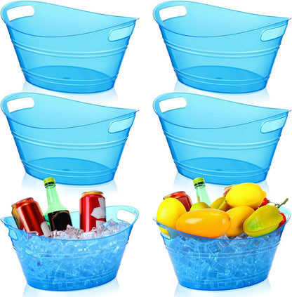 meekoo 6 Pcs Plastic Ice Buckets Bulk with Handles 4.5L Oval Storage Tub Large Capacity Ice Drink Bucket for Party Bar Wine Beer Champagne Beverage Bottle Cooler (4.5 L,Orange)