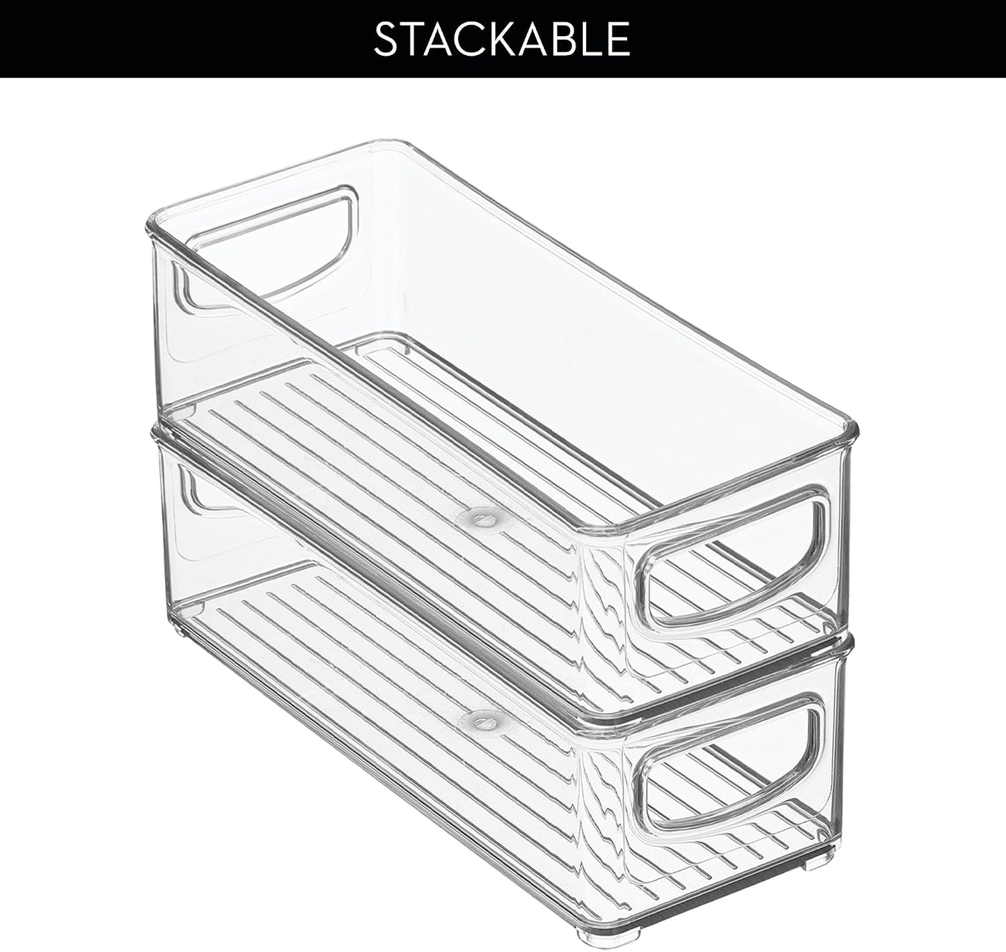iDesign Plastic Stackable Pantry Bin - Storage Bin with Handles for Cabinets or Fridge - Set of 2 - Clear