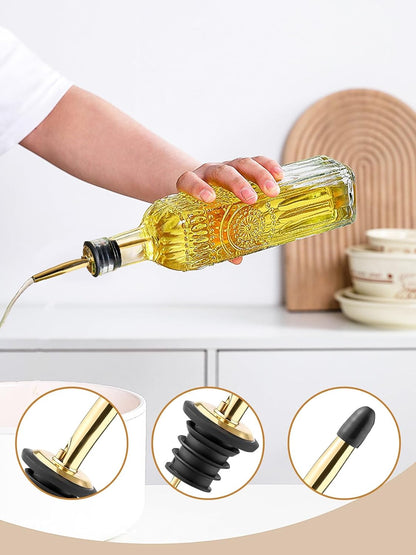 2 Pcs Olive Oil Dispenser Bottle for Kitchen,17oz Clear Glass Cooking Oil and Vinegar Dispenser Set, Coffee Syrup Dispenser with 2 Pourers and 1 Funnel (Two squares)