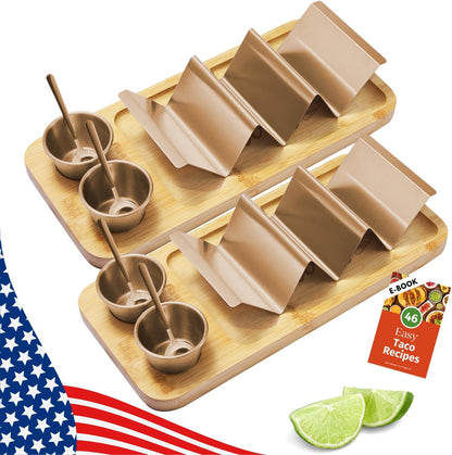 Taco Holder Kit, 3-in-1 Taco Set - Taco Shell Stand + Serving Tray + Sauce Cup, Taco Presentation Rack Plate for Taco Tuesday Bar Party, Gifts for Taco Lovers Holiday Accessories Cinco de Mayo Events