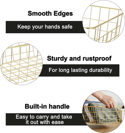 White Wire Storage Baskets,11.1"x8.7"x4.7"Wire Freezer Storage Organizer Bins Farmhouse Metal Freezer Basket with Handles for Cabinets, Pantry, Closets, Bedrooms,White,4 Pack