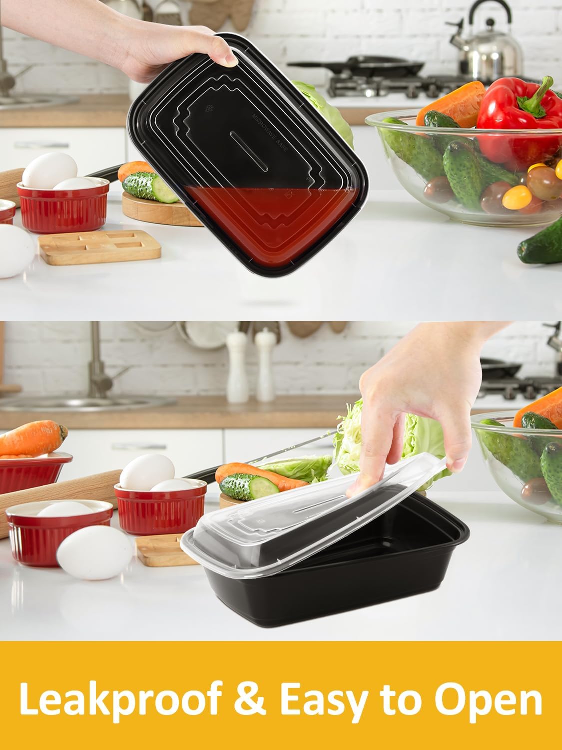 NEEBAKE 60 Sets 32oz Meal Prep Containers 2 Compartment - Plastic Food Storage Containers 2 Compartments with Lids