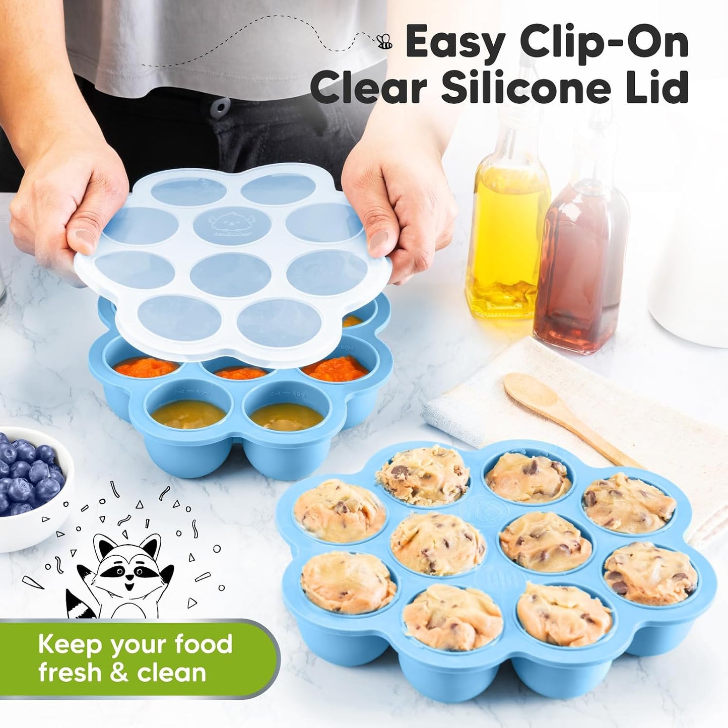 KeaBabies Silicone Food Freezer Trays with Lid, 2oz x 10 Pods Baby Food Storage Containers, Easy Puree Meal Prep, Breast Milk Silicone Freezer Molds, Dishwasher, Microwave Safe, BPA-Free (Slate)