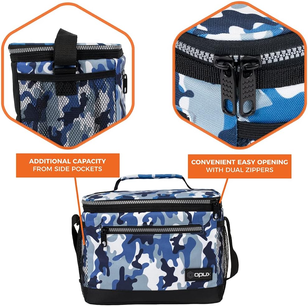 opux Insulated Lunch Box Men Women, Lunch Bag for Work School, Leakproof Soft Cooler Tote Adult, Large Lunch Pail Kids Boys Girls, Picnic Beach Food Bag with Shoulder Strap, Purple Floral
