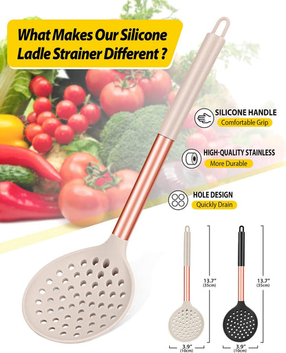 BUNDLEPRO Silicone Kitchen Ladle Strainer, 2 Pack, Black-Red