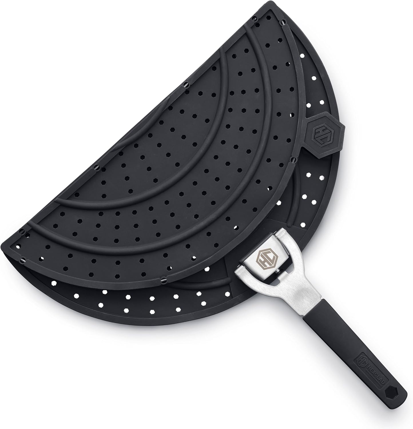 HexClad Grease Splatter Screen for Frying and Searing, Fits 10 and 12-inch Pans, Dishwasher-Safe, Folding Design, Heat-Safe to 480°F, Stay-Cool Locking Handle, Silicone and Stainless Steel