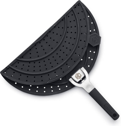 HexClad Grease Splatter Screen for Frying and Searing, Fits 10 and 12-inch Pans, Dishwasher-Safe, Folding Design, Heat-Safe to 480°F, Stay-Cool Locking Handle, Silicone and Stainless Steel