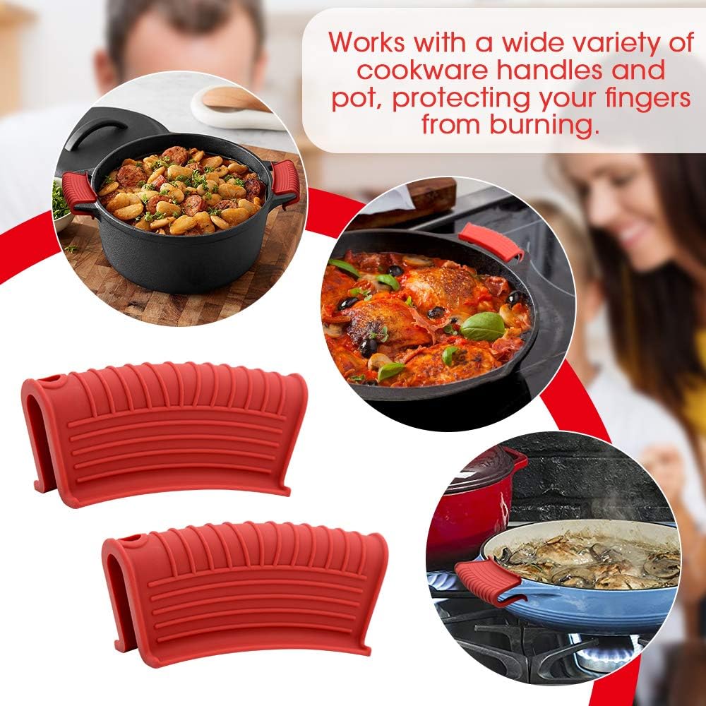 Silicone Assist Hot Pan Handle Holder Hot Skillet Handle Covers Pot Holder Sleeve Cast Iron Skillets Nonslip Heat Resistant for Enameled Griddles Casserole Frying Pans Cookware(4PACK/Black)