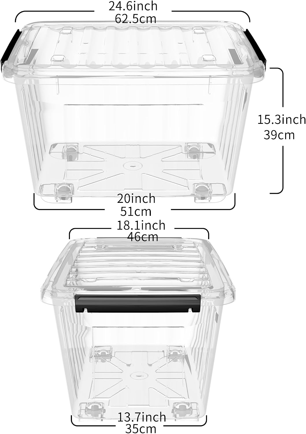 Cetomo 60Qt*6 Plastic Storage Bins, Storage Box, 6 Pack, Organizing Container with Wheels, Durable Lids and Secure Latching Buckles, Stackable and Nestable, Clear with Black Buckle