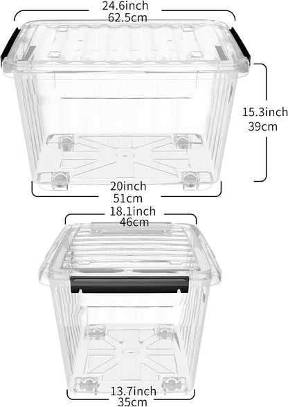 Cetomo 60Qt*6 Plastic Storage Bins, Storage Box, 6 Pack, Organizing Container with Wheels, Durable Lids and Secure Latching Buckles, Stackable and Nestable, Clear with Black Buckle
