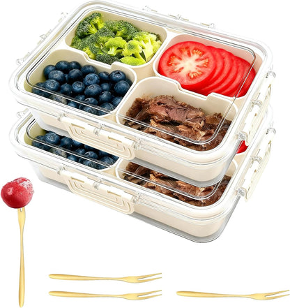 Snackle Box Container, Portable Snack Containers with Lids for Candy, Fruits, Nuts, Veggies, Snacks (White(2 Pack-4 Compartments))
