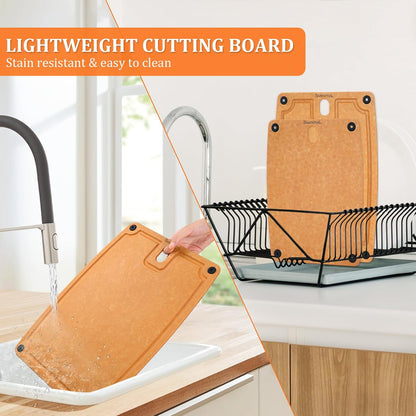 Cutting Boards for Kitchen Dishwasher Safe Eco-Friendly Composite Cutting Board Set of 2, Reversible Chopping Board with Handles & Juice Grooves, Small & Large Cutting Board for Countertop