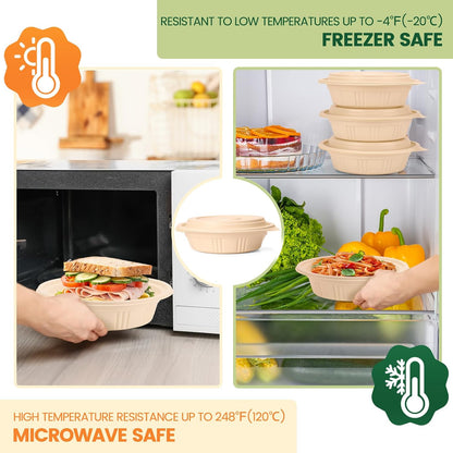 100 Piece (50 Pack) Meal Prep Containers Reusable - 2 Compartment 32 oz Cornstarch Snack Containers with Lids - Plastic Food Storage Salad Containers - To Go Lunch Box - Microwave & Freezer Safe