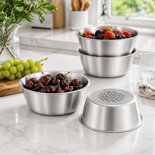 2 Set Berry Baskets,316 Stainless Steel Strainer Set,Fruit Washing Bowl with Strainer,Small Metal Colander for Berries, Strawberry, Grape, Cherry, Dishwasher Safe