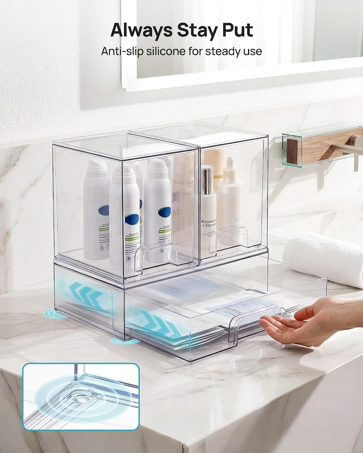 Vtopmart Stackable Storage Drawers Set of 5, Clear Plastic Organizer Bins for Baby Bottle, Beauty Supplies Storage, Ideal for Kichen Countertop, Vanity, Bathroom, Cabinet, Pantry Organization