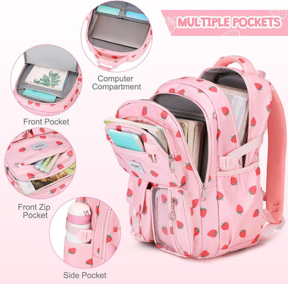 ACESAK Girls Backpack - Bento Box with Insulated Lunch Bag Pencil Case & Utensils Set for Kids, 6 Leakproof Compartments Removable Tray Lunches or Snack Container for School (Gray Daisy)