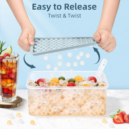 WIBIMEN Mini Ice Cube Trays, 0.55” Tiny Pebble Ice for Iced Coffee & Cocktails, Fast Chill, Easy Twist Release, Stackable with Lid & Storage Bin (2 Pack, Blue)