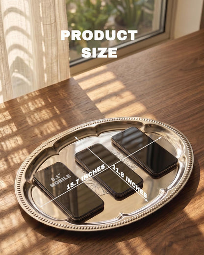 4-Pack 15.7" x 11.8" Silver Serving Trays for Party Set - Oval Floral Engraved Serving Platters, Wedding Birthday Mirror Tray for Summer BBQ, Food, Appetizer, Charcuterie, Cookies, Desserts