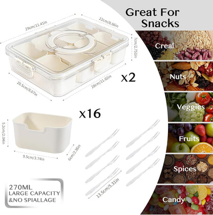 Dunruz Snackle Box Container,Portable Snack Box 8 Compartment Divided Serving Tray with Lid,Clear Storage Organizer for Fruit Candy Nuts Veggie-Perfect for Road Travel Party (1 Pack-8 Compartments)