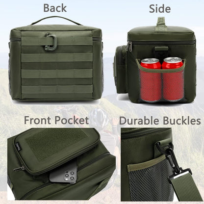 FlowFly Lunch Bag, Insulated Cooler, Thermal Lunch Box Tote with MOLLE/PALS Webbing, Adjustable Padded Shoulder Strap, for Tactical Men Women Adults and Boys Girls Kids (Cyan, Medium)