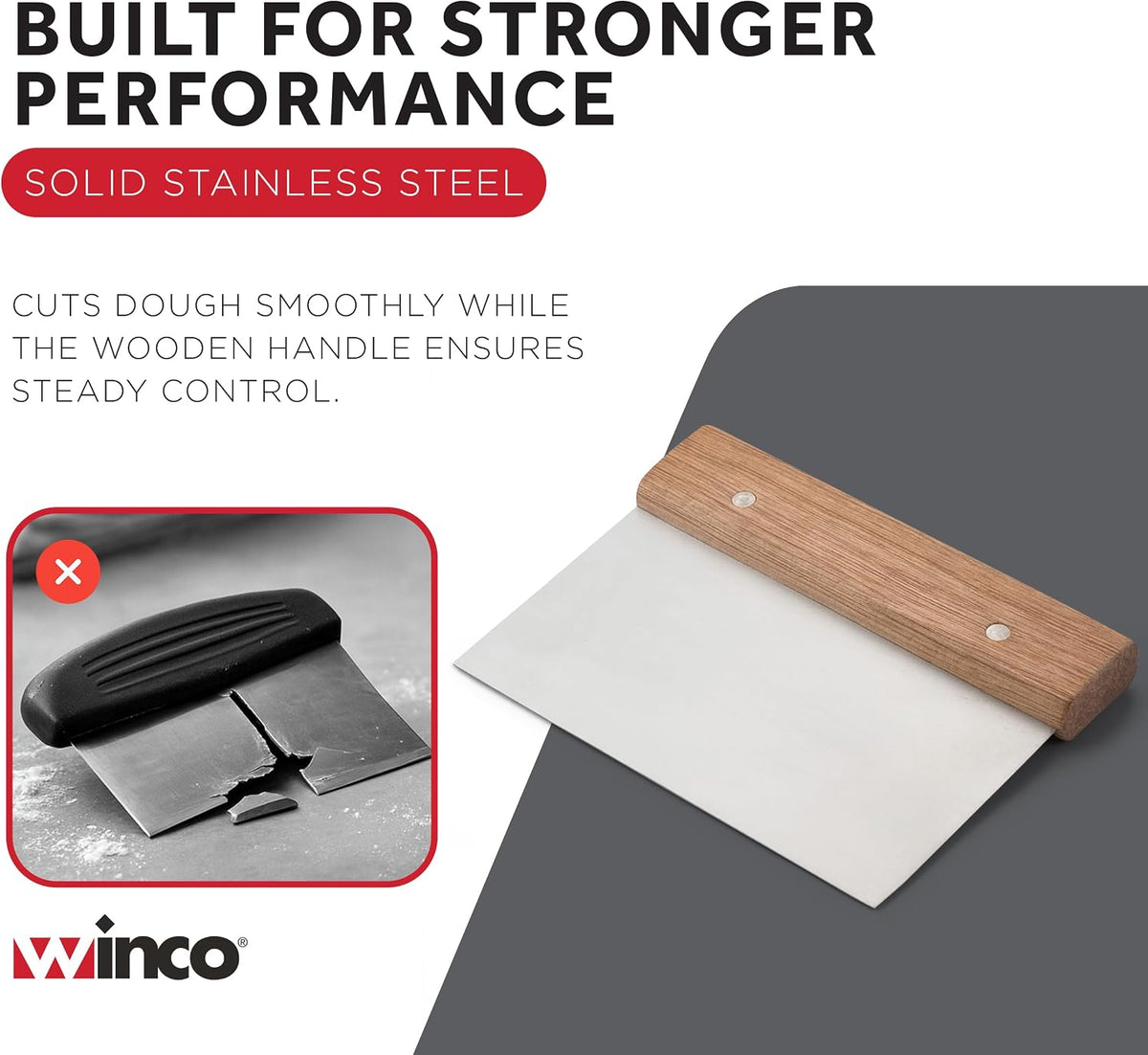 Winco Stainless Steel Dough Scraper with Wood Handle