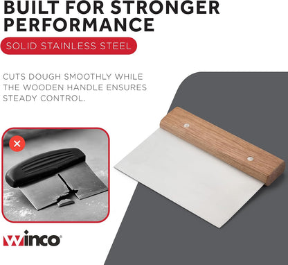 Winco Stainless Steel Dough Scraper with Wood Handle