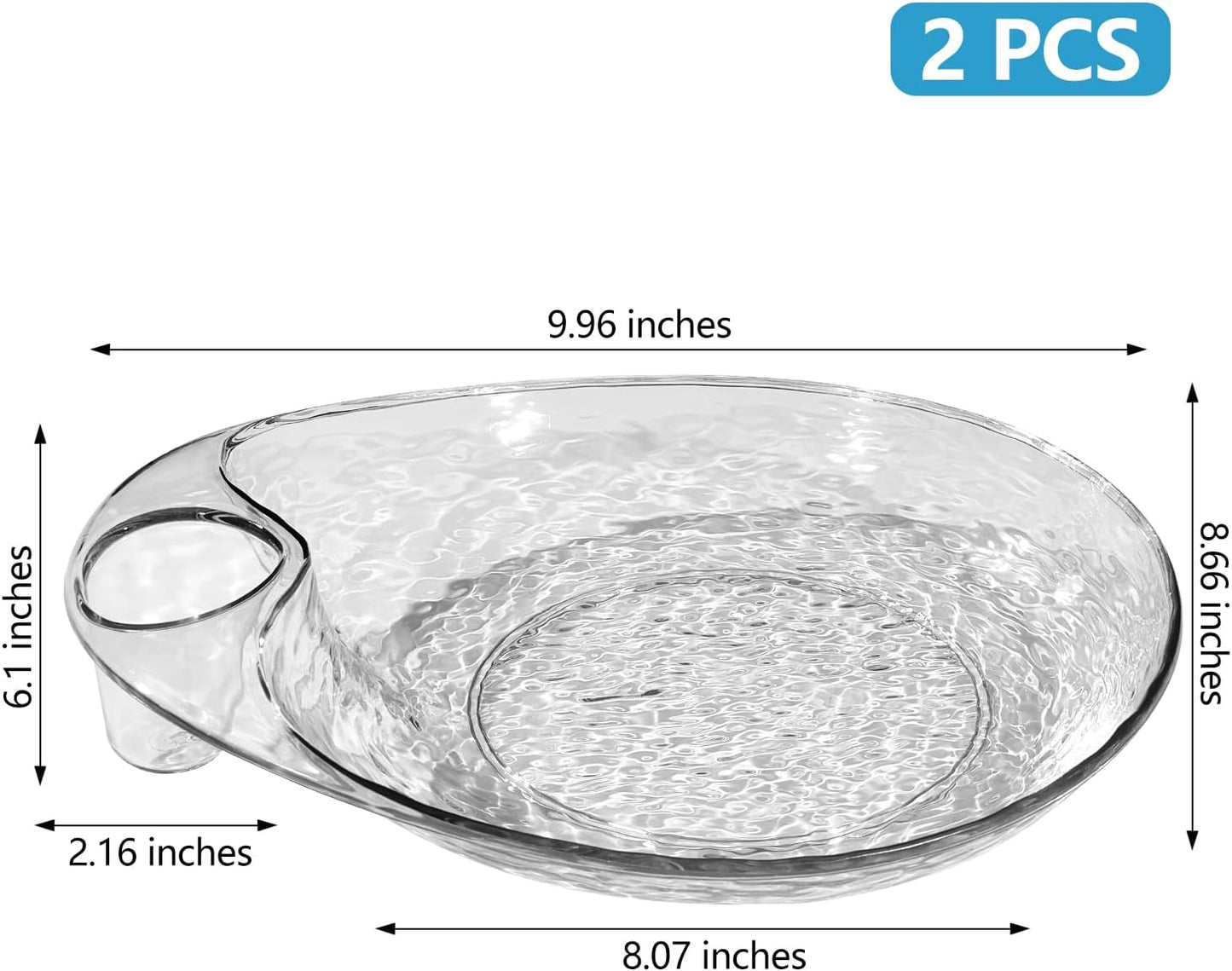 Clear Chip and Dip Serving Platter Set, 2 Pcs Fruit Plates Divided Party Trays 10'' x 8.7'' Snack Bowl Dishes, Wine Dine Appetizer Plates, Reusable BPA-free Plastic Dumpling Plate with Sauce Holder