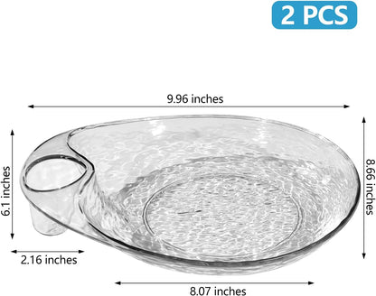 Clear Chip and Dip Serving Platter Set, 2 Pcs Fruit Plates Divided Party Trays 10'' x 8.7'' Snack Bowl Dishes, Wine Dine Appetizer Plates, Reusable BPA-free Plastic Dumpling Plate with Sauce Holder