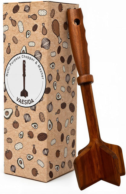 VAESIDA Wooden Ground Beef Masher/Chopper Tool, Solid Wood Meat Smasher