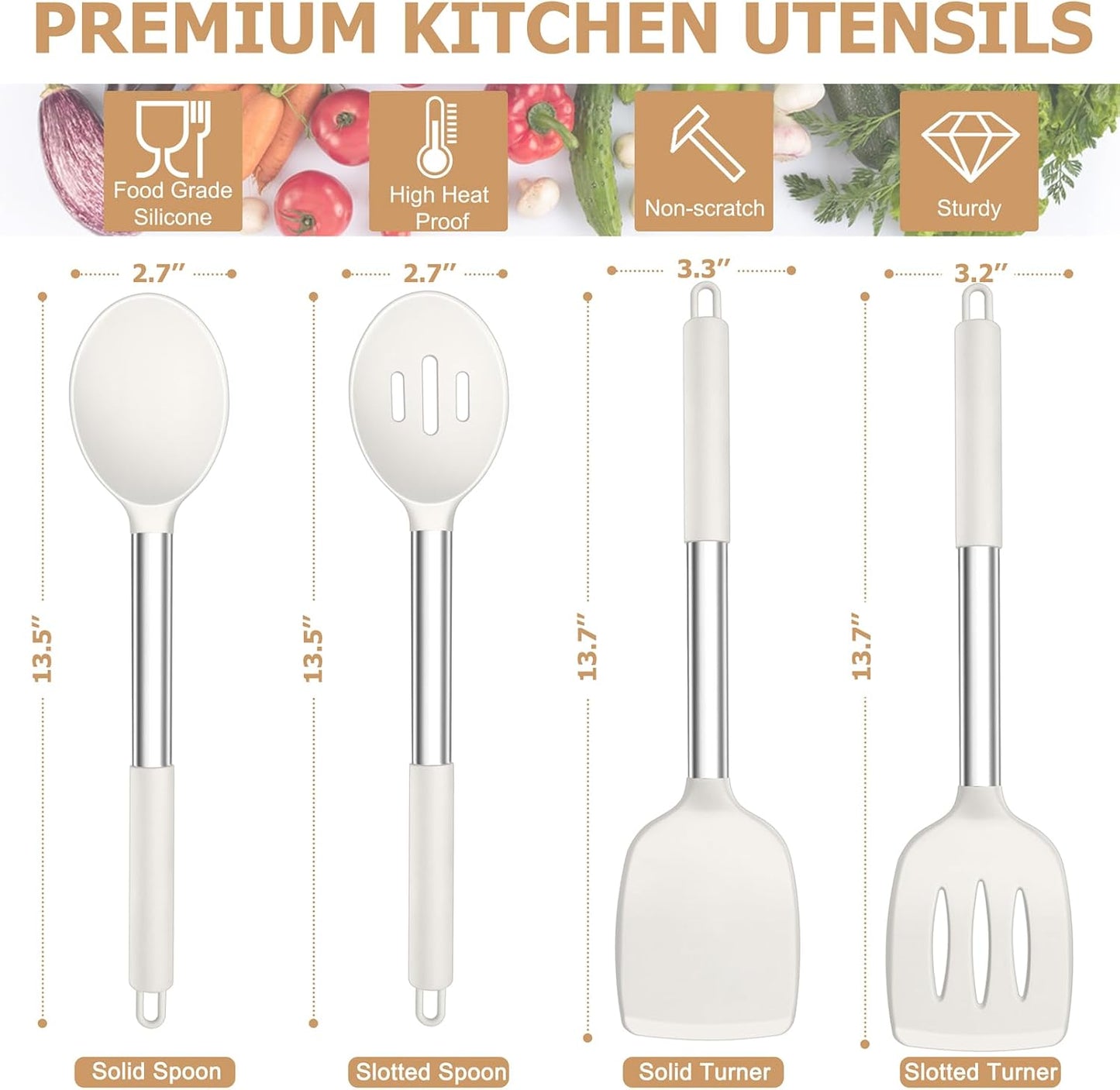 TeamFar Kitchen Utensils, 4 PCS Silicone Cooking Utensils Spatula Spoon Set with Stainless Steel Handle, for Frying Mixing Draining Turning, Healthy & Heat-proof, Non-stick & Dishwasher Safe - Black