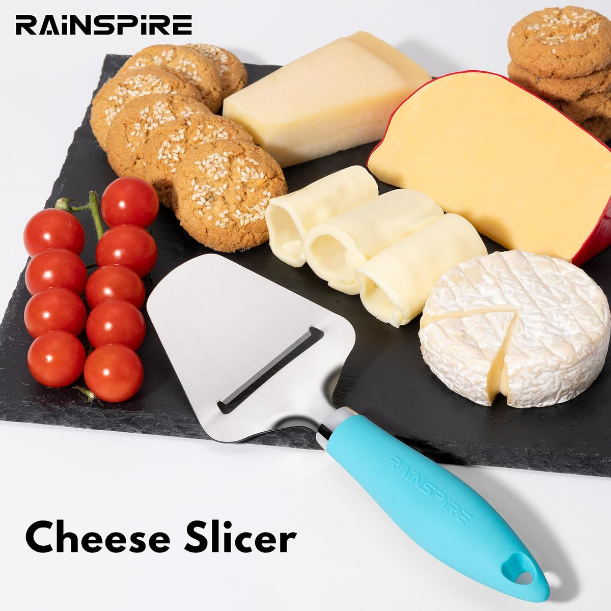 Rainspire Upgraded Non-Stick Cheese Slicers for Block Cheese Multi-Functional Cheese Cutter for Mozzarella, Cheddar, Gruyere Charcuterie Accessories Dishwasher Safe Kitchen Tools, Black