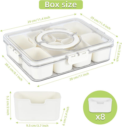UPTRUST Divided Serving Tray with Lid and Handle - Snackle Box Charcuterie Container for Portable Snack Platters - Clear Organizer for Candy, Fruits, Nuts - Perfect for Party, Entertaining