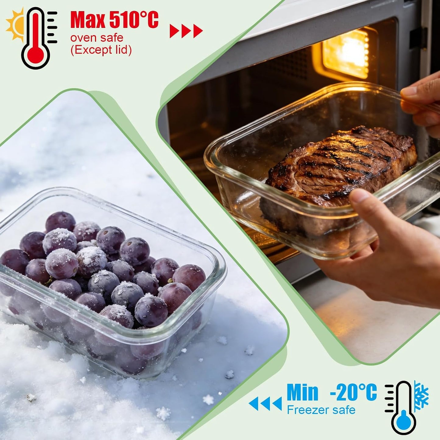 4 Pack Borosilicate Glass Meal Prep Containers, Glass Food Storage Containers with Tempered lids, 35.2oz/4.4 Cup Airtight Leak-Proof Glass Lunch Containers for Microwave Freezer Safe (Green)