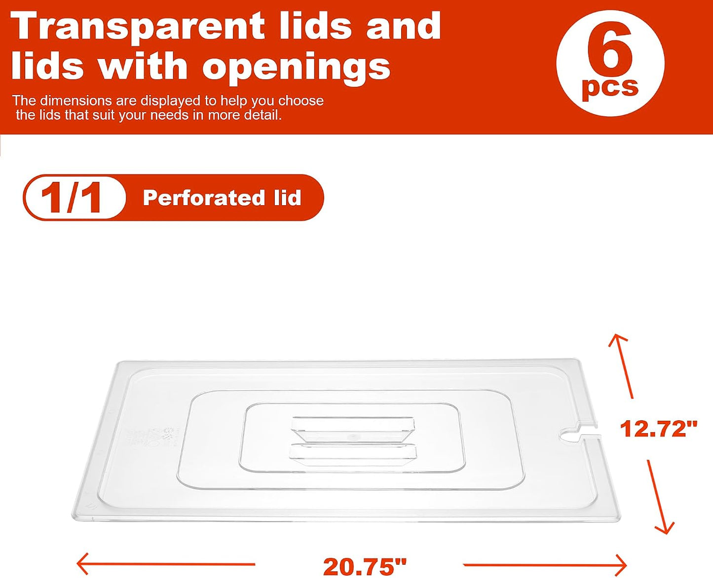 6-Pack Clear Polycarbonate Handled Lids for 1/6 Size NSF Food Pans