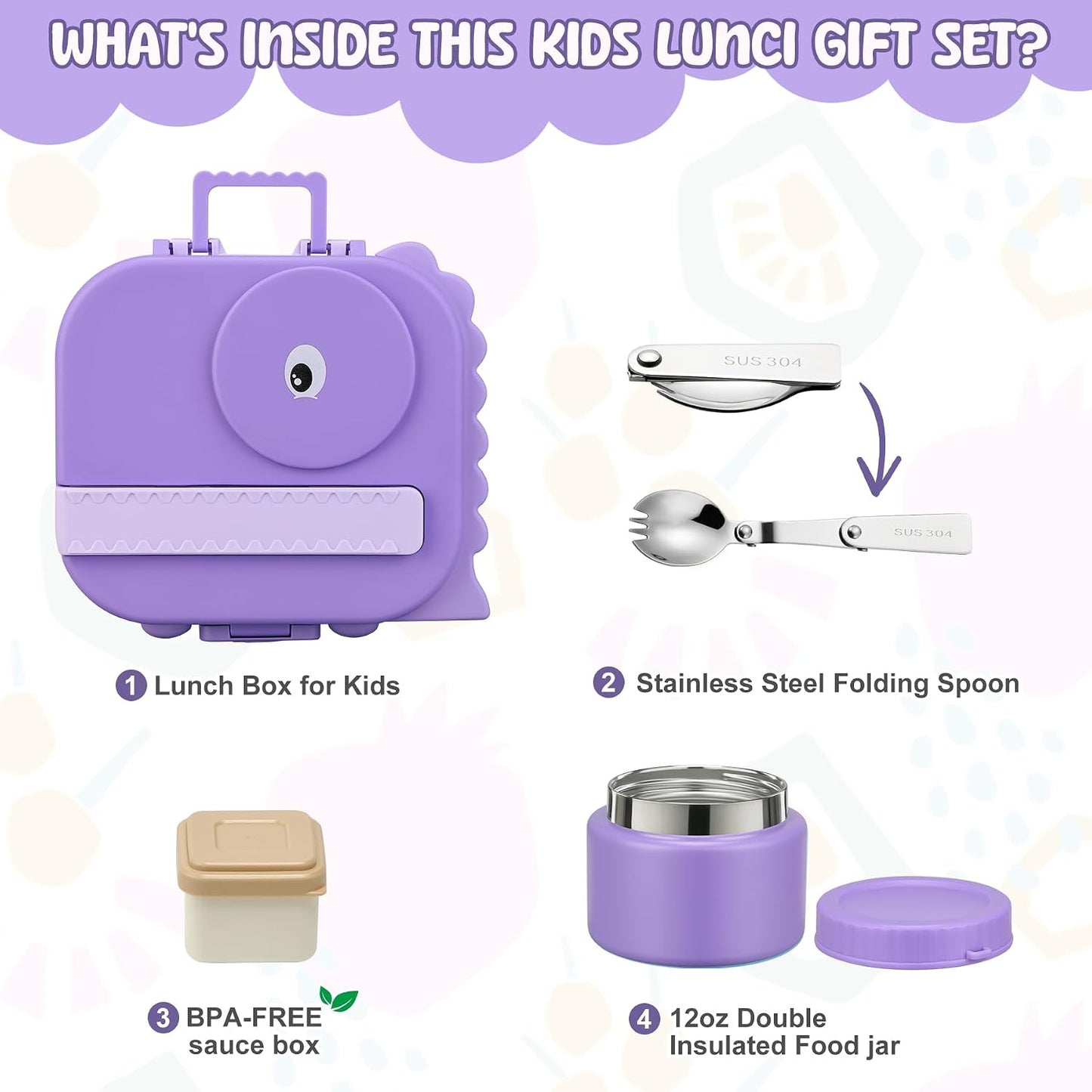 Lunch Box Kids, Leak Proof 5 Compartment Bento Box for Kids, 13oz Thermo for Hot Food Kids Lunch Box,Hot Lunch Box for School Travel