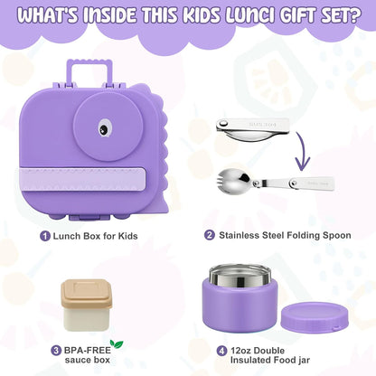 Lunch Box Kids, Leak Proof 5 Compartment Bento Box for Kids, 13oz Thermo for Hot Food Kids Lunch Box,Hot Lunch Box for School Travel