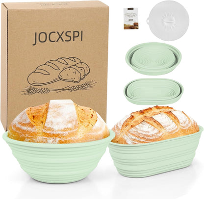 JOCXSPI Upgraded Thickened Silicone Banneton Proofing Baskets with Lids